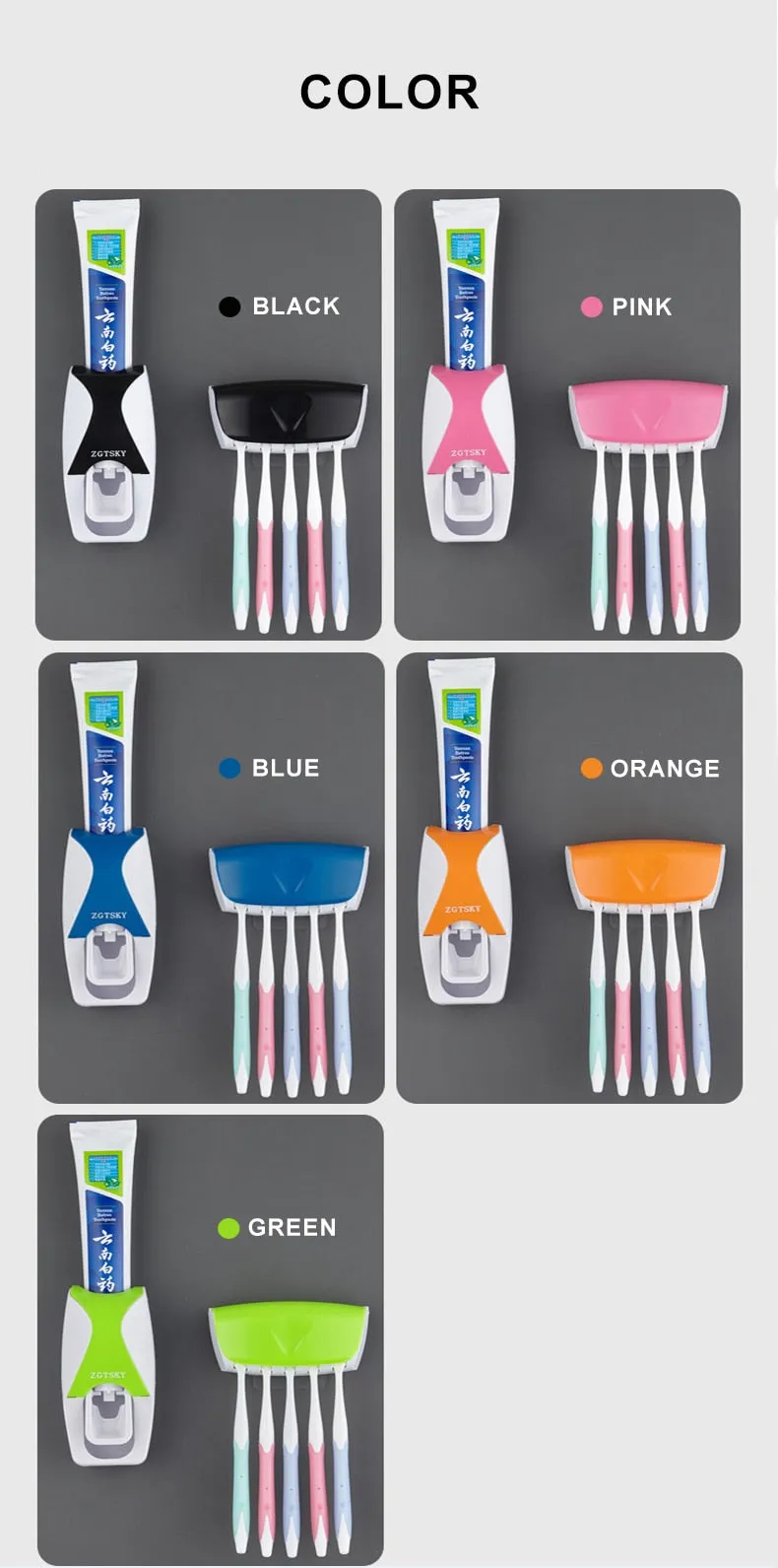 Automatic Toothpaste Dispenser Wall Mount Dust-proof Toothbrush Holder Storage Rack Set