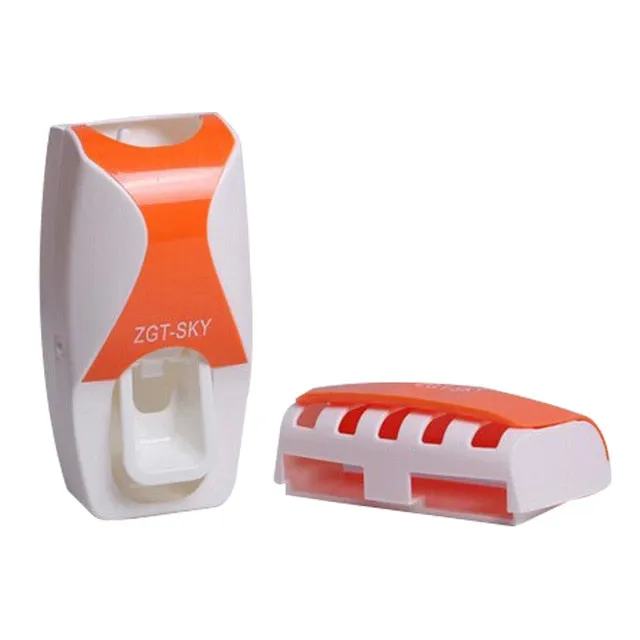 Automatic Toothpaste Dispenser Wall Mount Dust-proof Toothbrush Holder Storage Rack Set
