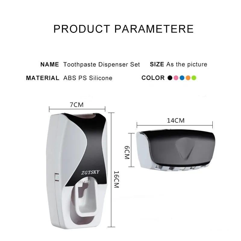 Automatic Toothpaste Dispenser Wall Mount Dust-proof Toothbrush Holder Storage Rack Set