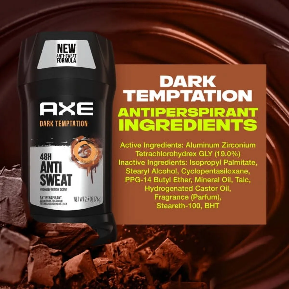 Axe Dark Temptation Long Lasting Men's Antiperspirant Deodorant Stick, Dark Chocolate, 2.7 oz