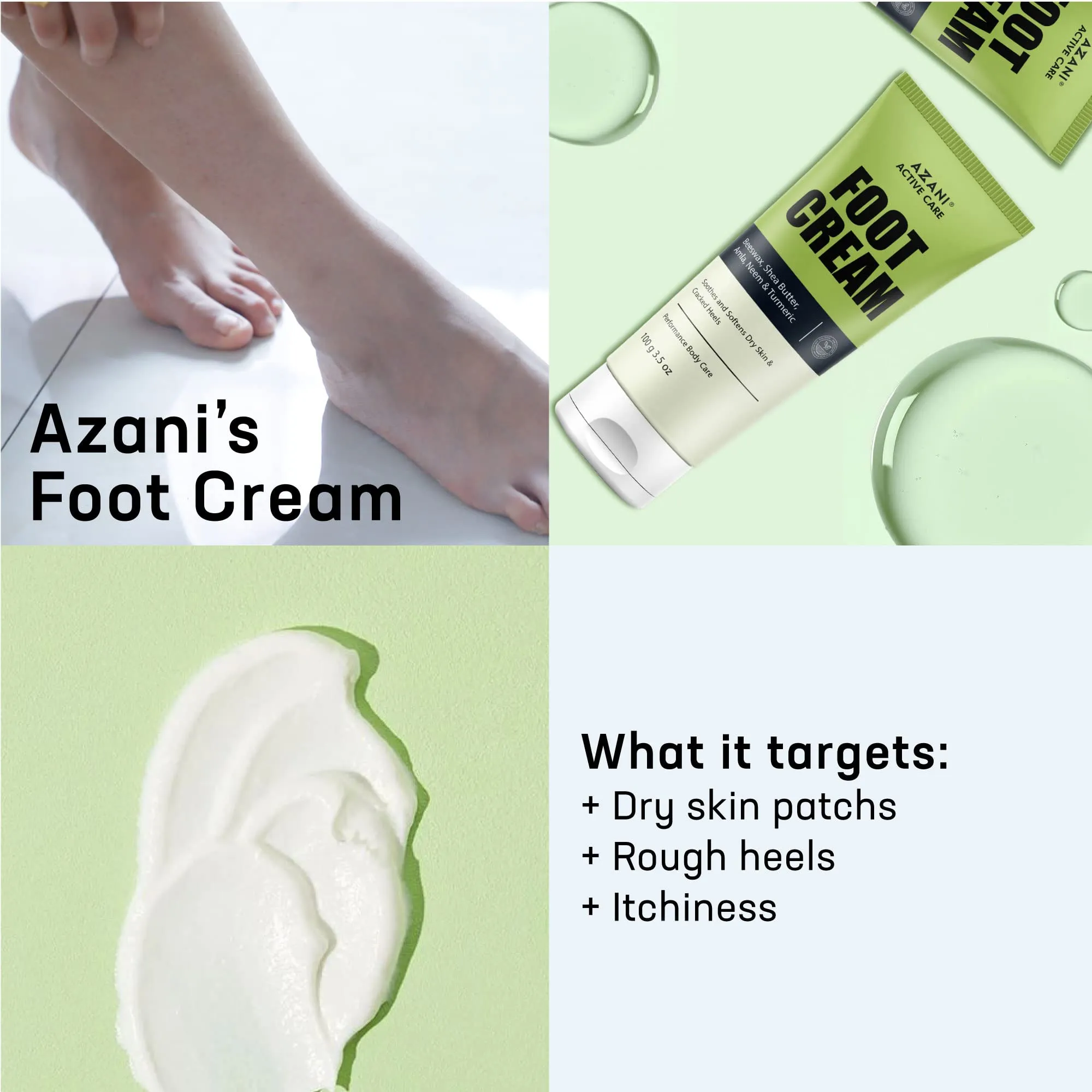 Azani Foot Care Cream (200 gm) | 4% Beeswax, 4% Shea Butter, Turmeric | for Rough, Dry and Cracked Heel, Knee & Elbow | Exfoliator, Moisturizer| Women & Men 200 g
