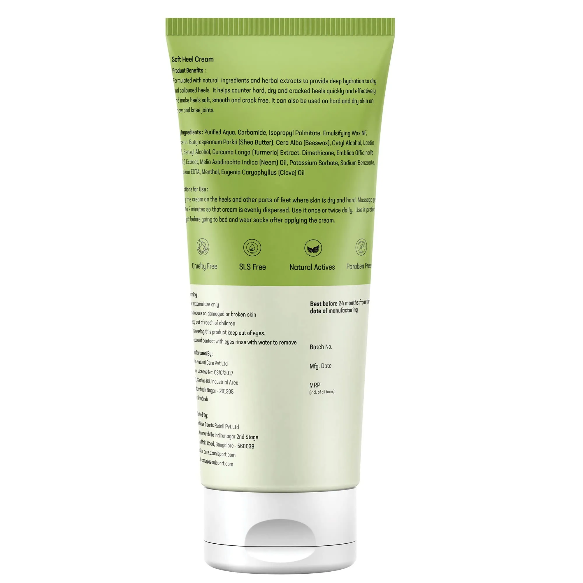 Azani Foot Care Cream (200 gm) | 4% Beeswax, 4% Shea Butter, Turmeric | for Rough, Dry and Cracked Heel, Knee & Elbow | Exfoliator, Moisturizer| Women & Men 200 g