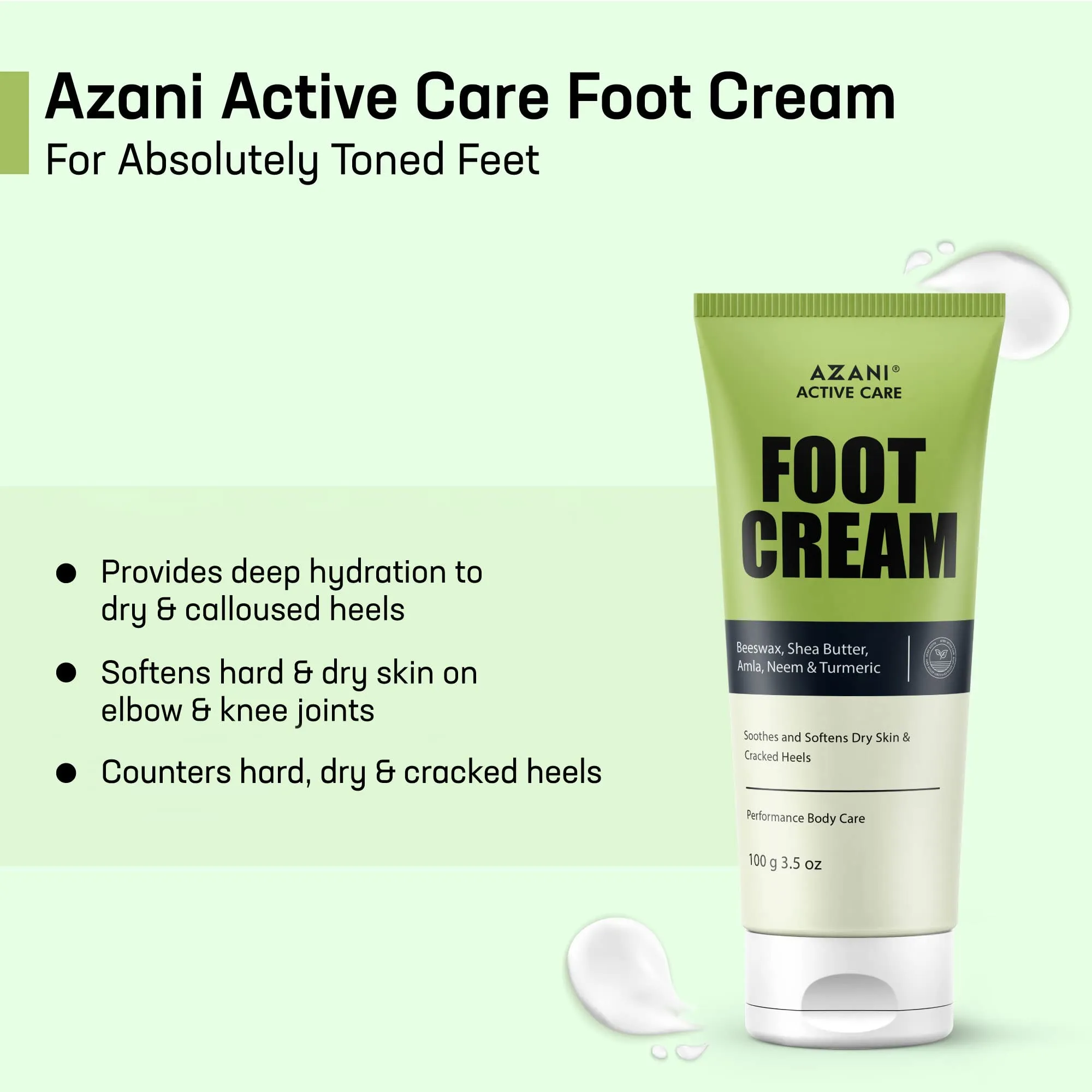 Azani Foot Care Cream (200 gm) | 4% Beeswax, 4% Shea Butter, Turmeric | for Rough, Dry and Cracked Heel, Knee & Elbow | Exfoliator, Moisturizer| Women & Men 200 g
