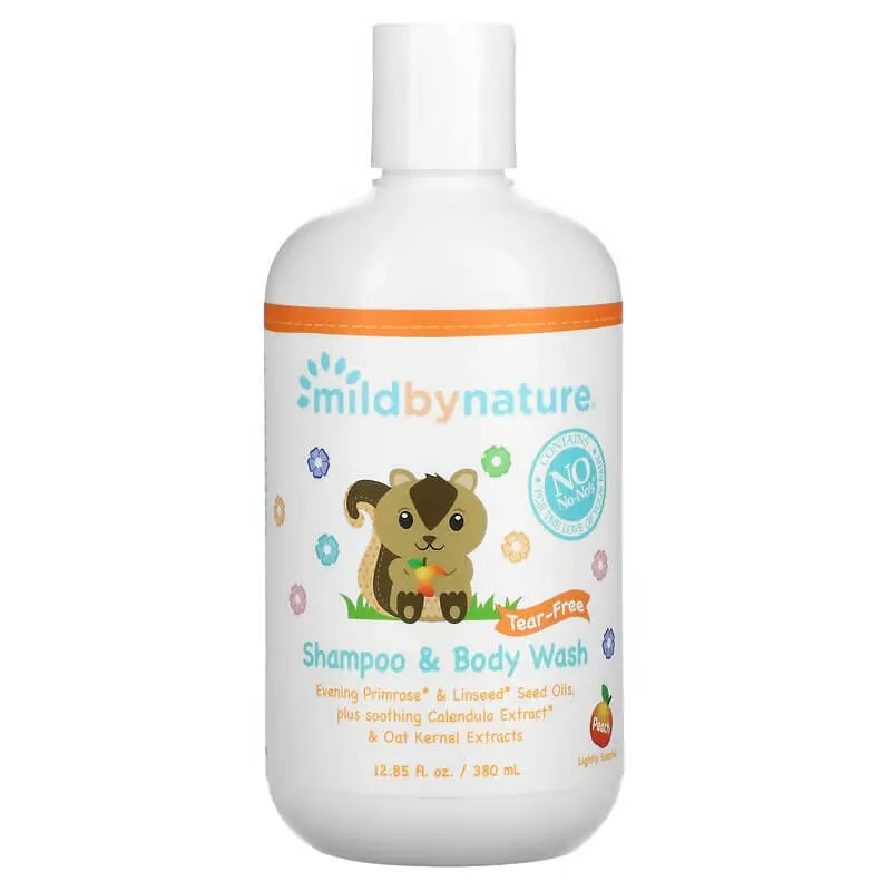 Baby shampoo and shower gel Mild By Nature without tears with peach aroma, 380 ml