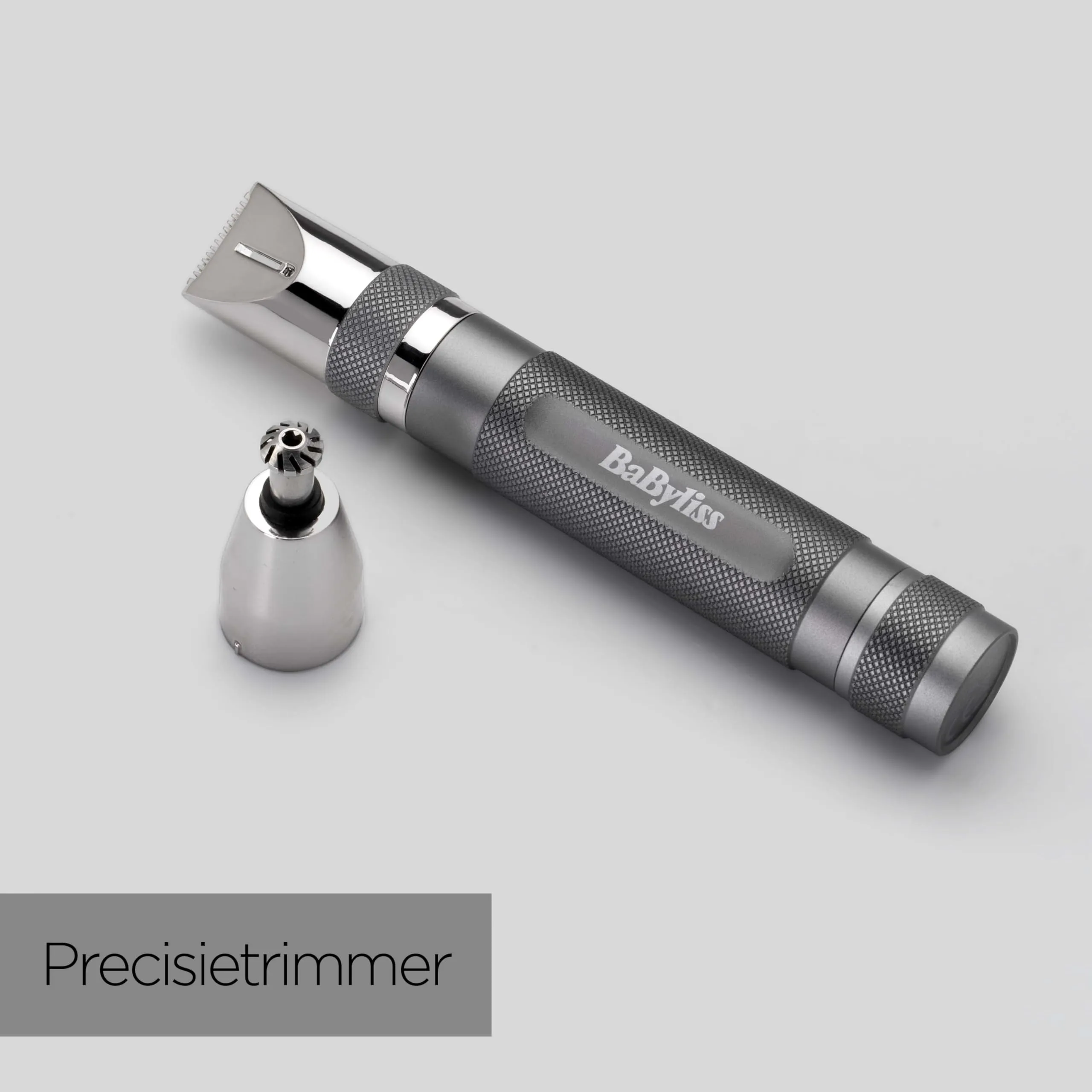 BaByliss Super-X Metal Nose, Ear & Eyebrow Trimmer, 3-in-1 Detail Trimmer, Nose Hair Trimmer, Ear Hair Trimmer, 2 Attachments, 2 Comb Guides, Battery Operated, E116E Silver