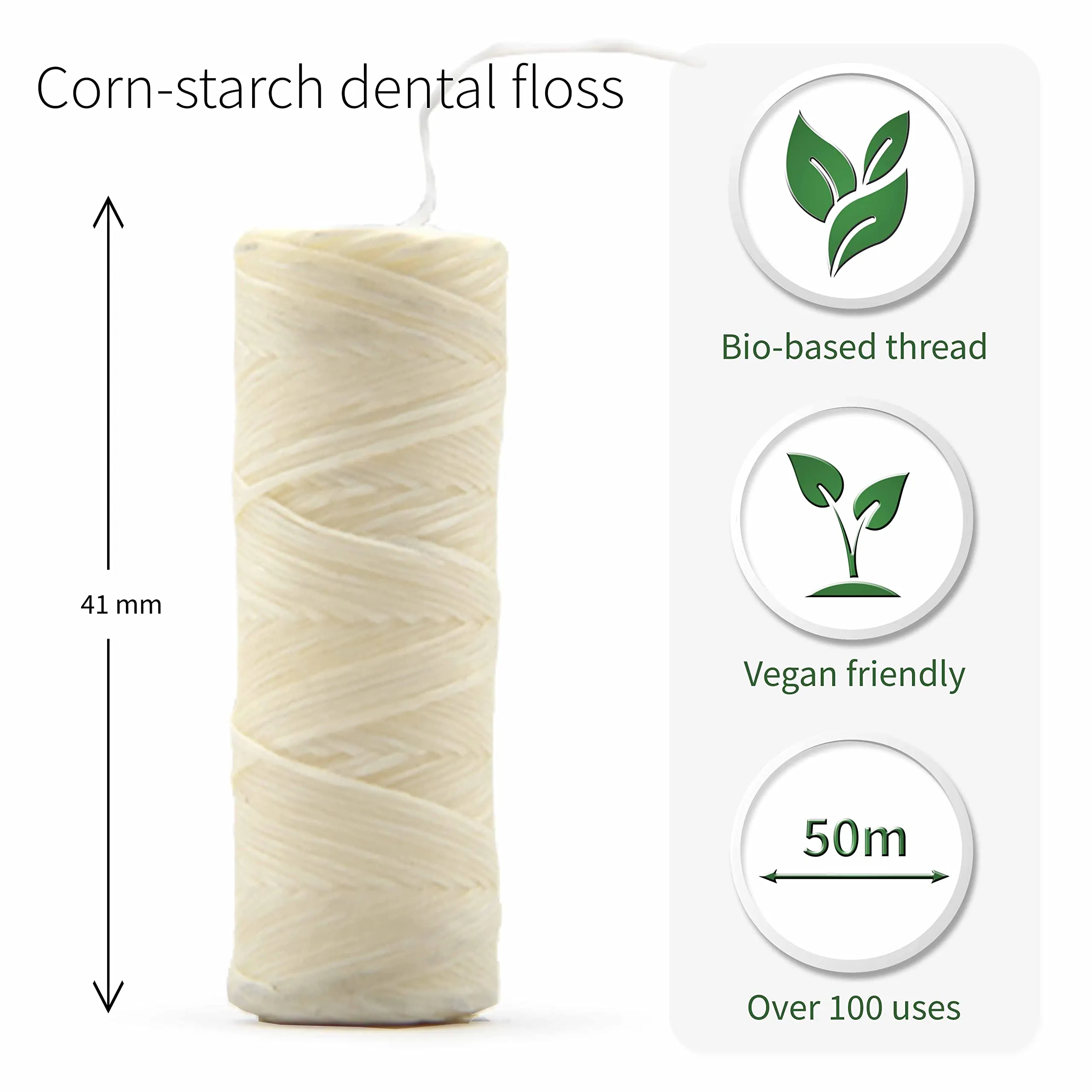 Bambaw Vegan Eco Floss and Stainless Steel Dental Floss Dispenser | Non Plastic Dental Floss | Tooth Floss | Natural Dental Tape | Tape Floss | 1x50 Meter Refill Vegan Floss   Dispenser