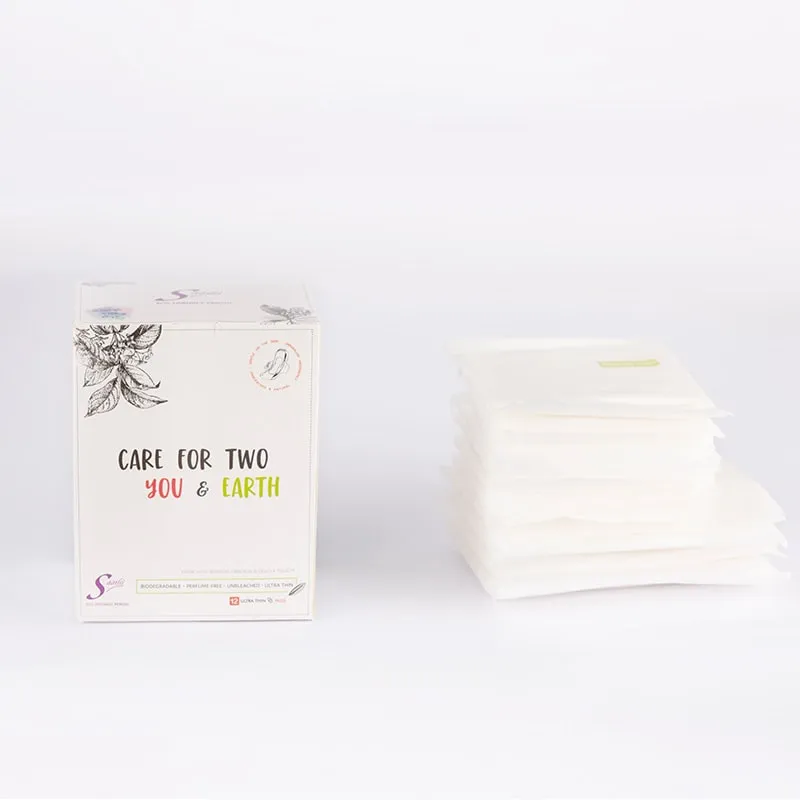 Bamboo Fiber Biodegradable Overnight Sanitary Pads - 12 Pads