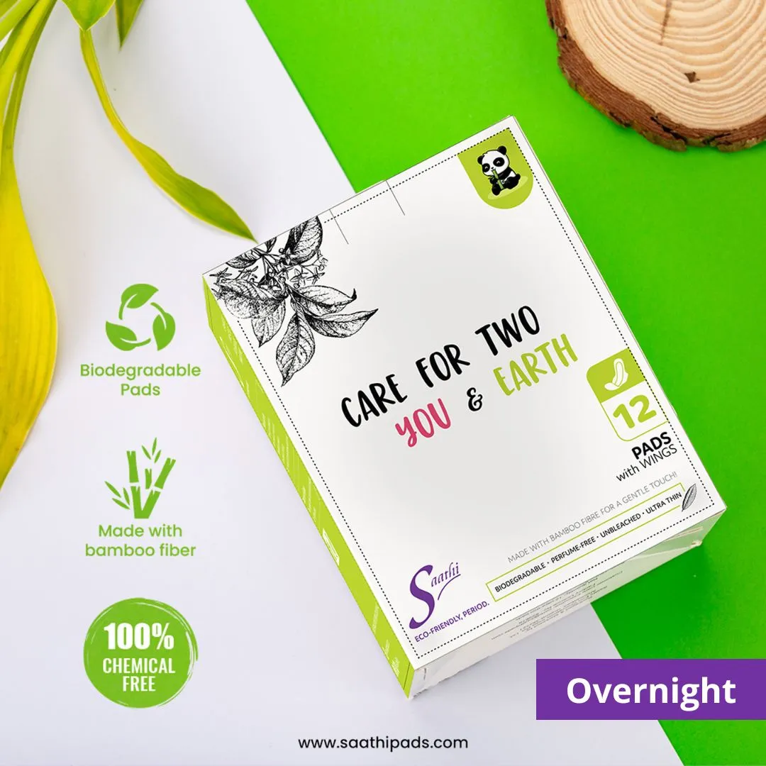 Bamboo Fiber Biodegradable Overnight Sanitary Pads - 12 Pads