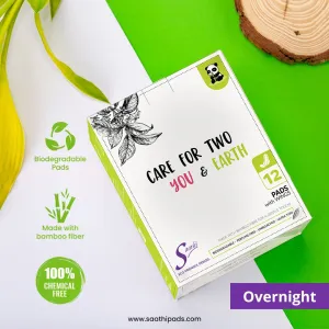 Bamboo Fiber Biodegradable Overnight Sanitary Pads - 12 Pads