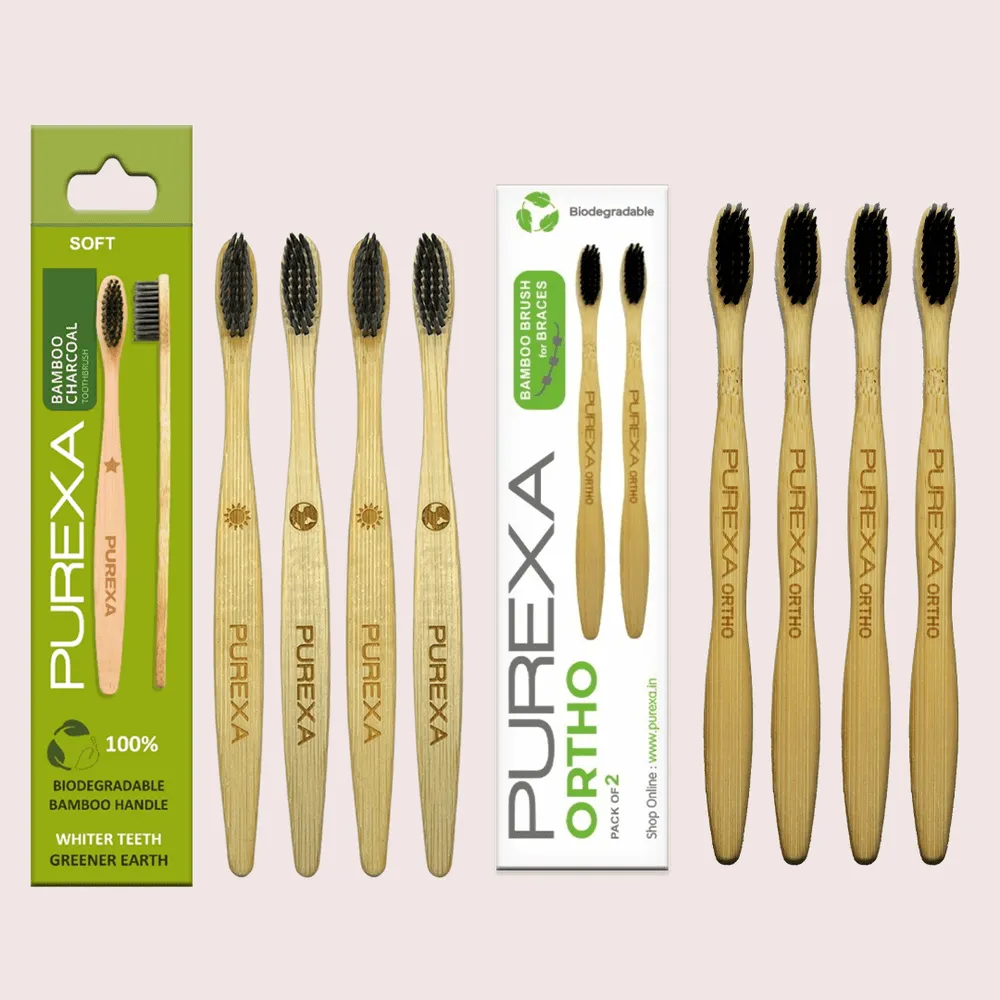 Bamboo Orthodontic Toothbrush and Charcoal Toothbrush Combo