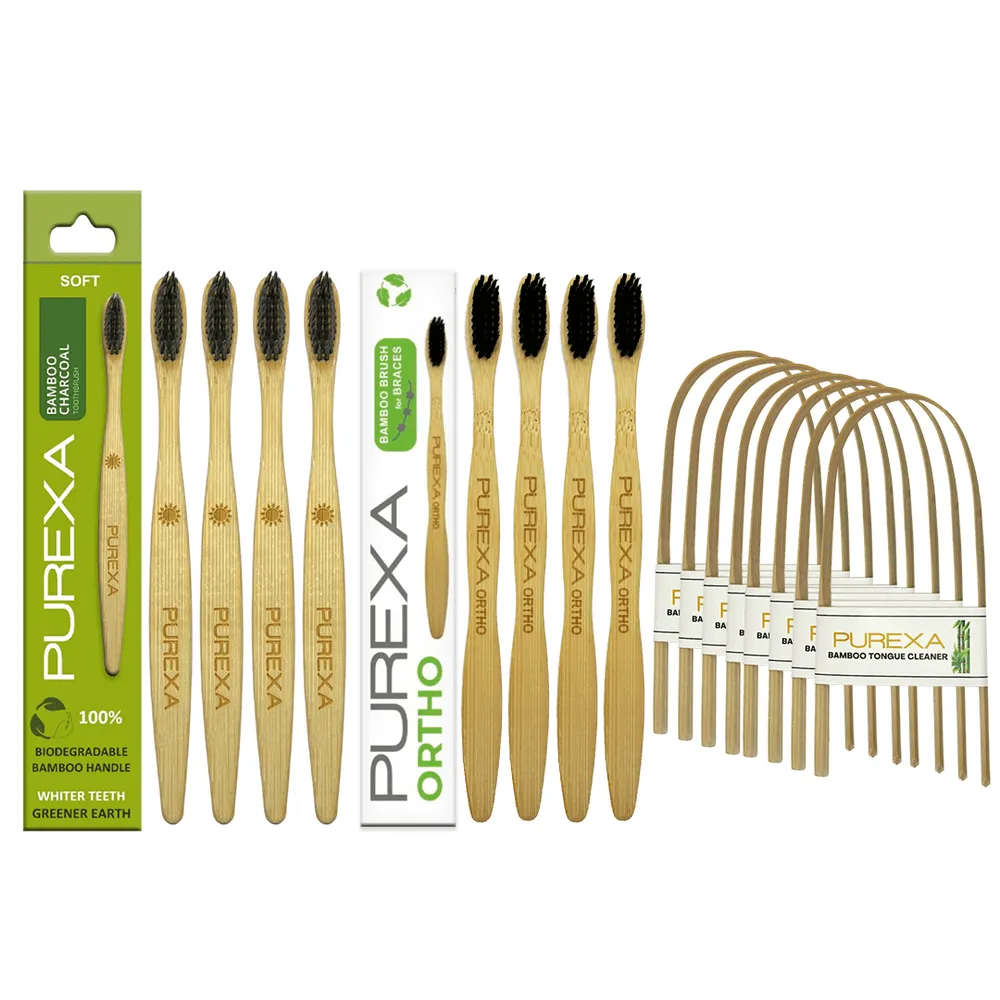 Bamboo Orthodontic Toothbrush and Charcoal Toothbrush Combo