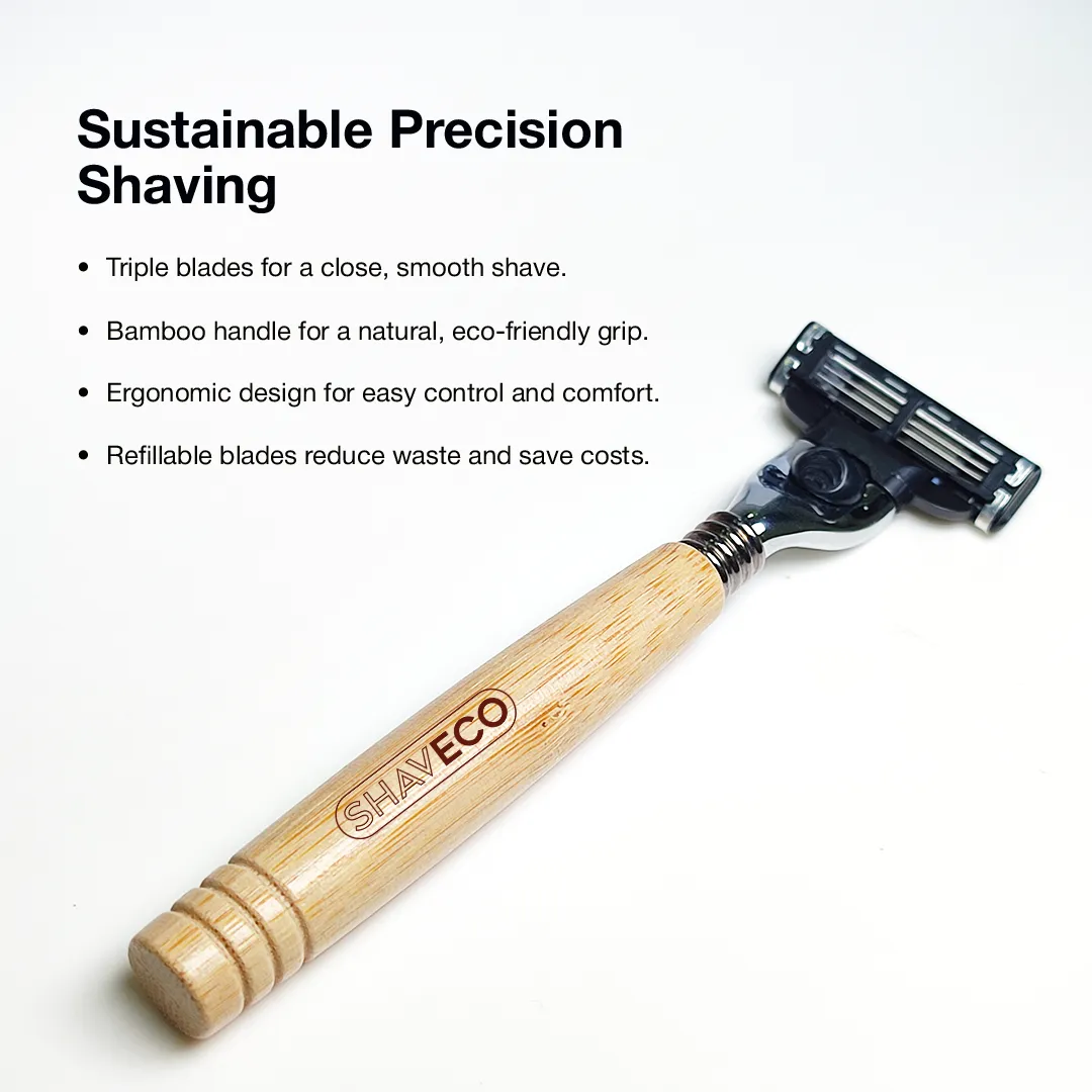 Bamboo Shaving Razor EDGE 3 Blades - Handle made from 100% Bamboo