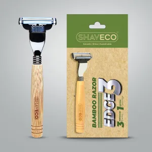 Bamboo Shaving Razor EDGE 3 Blades - Handle made from 100% Bamboo