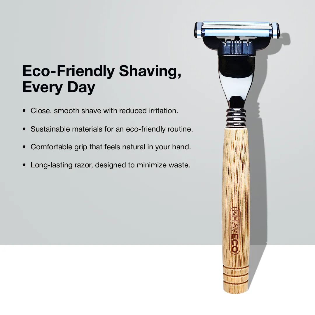 Bamboo Shaving Razor EDGE 3 Blades - Handle made from 100% Bamboo