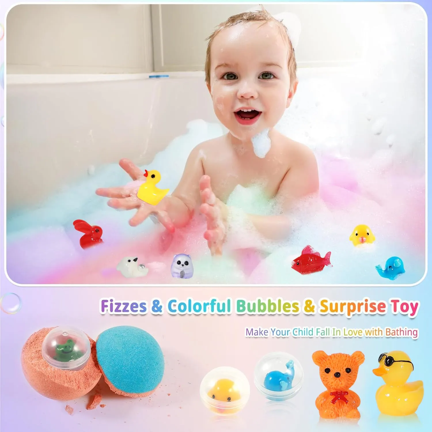 Bath Bombs for Kids with Surprise Inside, 24 Pack Kids Bath Bombs Gift Set, Natural Organic Kids Bubble Bath Fizzy for Girls Boys with Bath Toys Inside