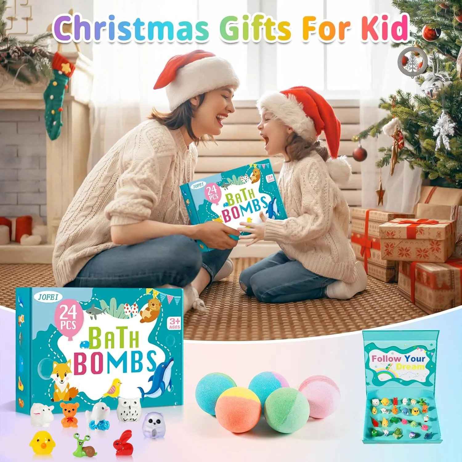 Bath Bombs for Kids with Surprise Inside, 24 Pack Kids Bath Bombs Gift Set, Natural Organic Kids Bubble Bath Fizzy for Girls Boys with Bath Toys Inside
