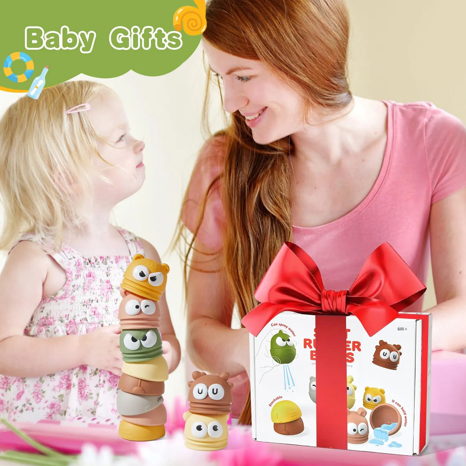Bath Toys for Babies 6-12 Months, 6 Pack soft rubber Baby Bath Toys, Easy Cleaning Baby Bathtub Toys, Baby Stacking Toys Toddler Birthday Present for Preschool Boys/Girls