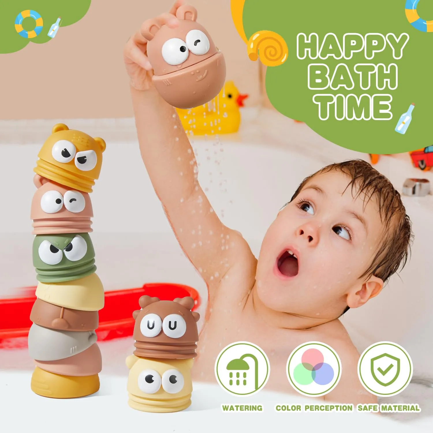 Bath Toys for Babies 6-12 Months, 6 Pack soft rubber Baby Bath Toys, Easy Cleaning Baby Bathtub Toys, Baby Stacking Toys Toddler Birthday Present for Preschool Boys/Girls