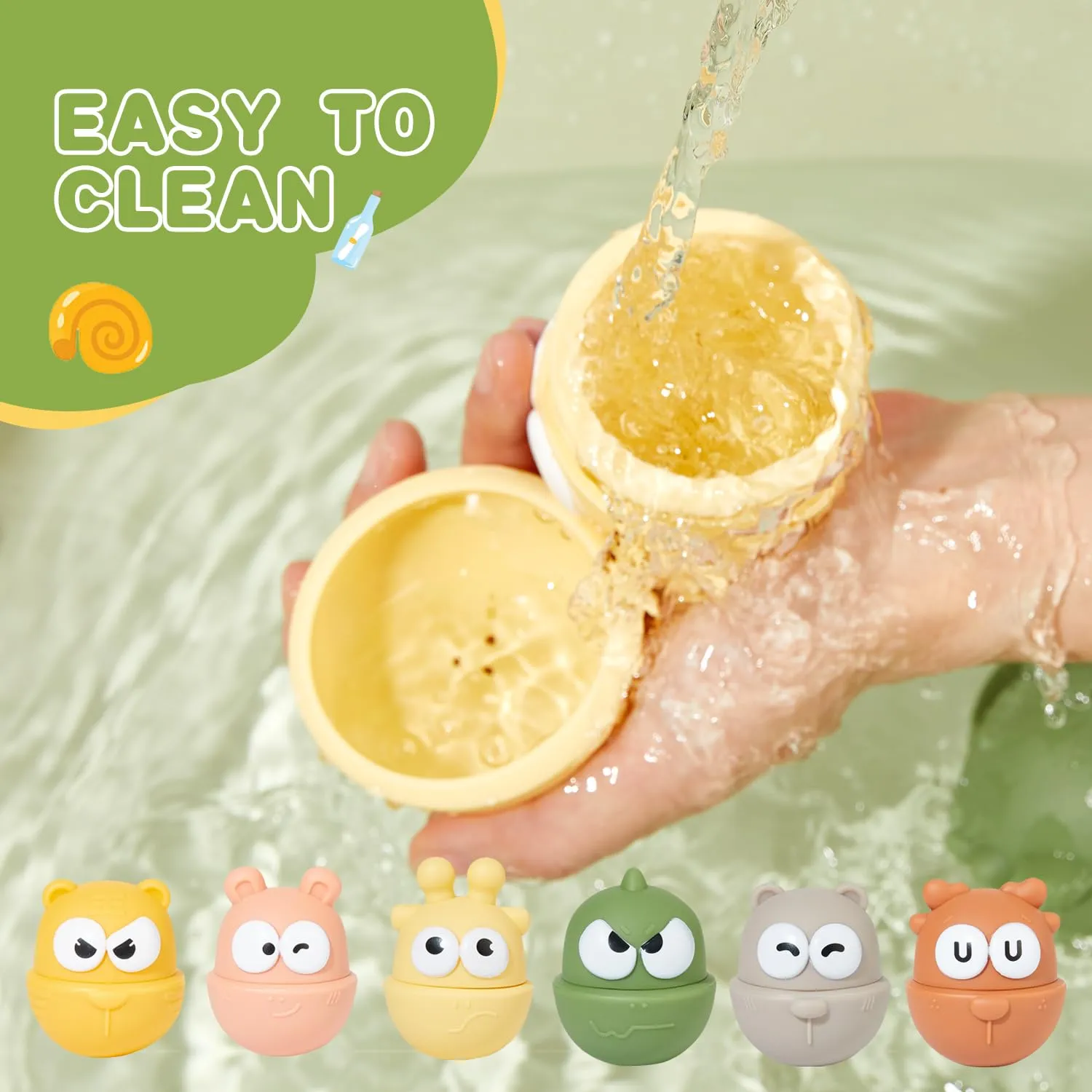 Bath Toys for Babies 6-12 Months, 6 Pack soft rubber Baby Bath Toys, Easy Cleaning Baby Bathtub Toys, Baby Stacking Toys Toddler Birthday Present for Preschool Boys/Girls