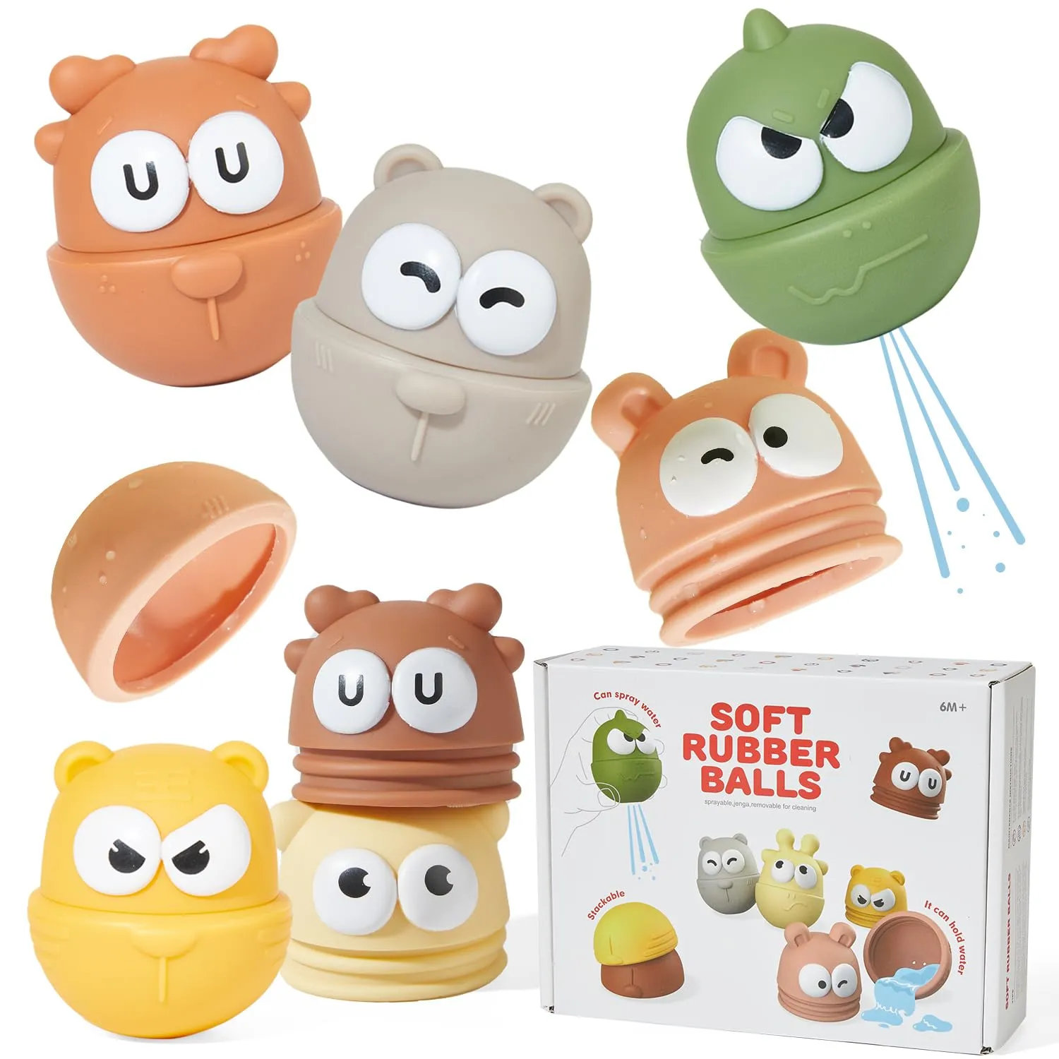 Bath Toys for Babies 6-12 Months, 6 Pack soft rubber Baby Bath Toys, Easy Cleaning Baby Bathtub Toys, Baby Stacking Toys Toddler Birthday Present for Preschool Boys/Girls