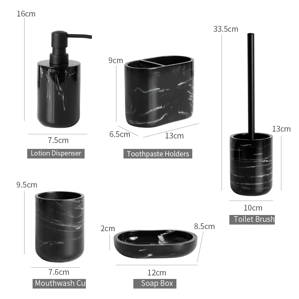 Bathroom Accessory Set Imitate Marble Resin Toothbrush Holder Toilet Brush Soap Dispenser Pump Bottle Soap dish Mouthwash Cup