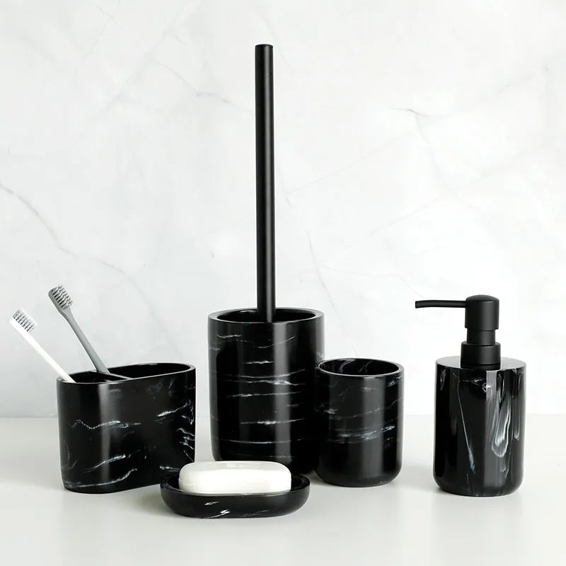 Bathroom Accessory Set Imitate Marble Resin Toothbrush Holder Toilet Brush Soap Dispenser Pump Bottle Soap dish Mouthwash Cup