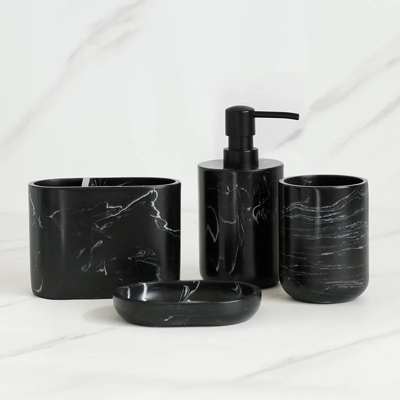 Bathroom Accessory Set Imitate Marble Resin Toothbrush Holder Toilet Brush Soap Dispenser Pump Bottle Soap dish Mouthwash Cup