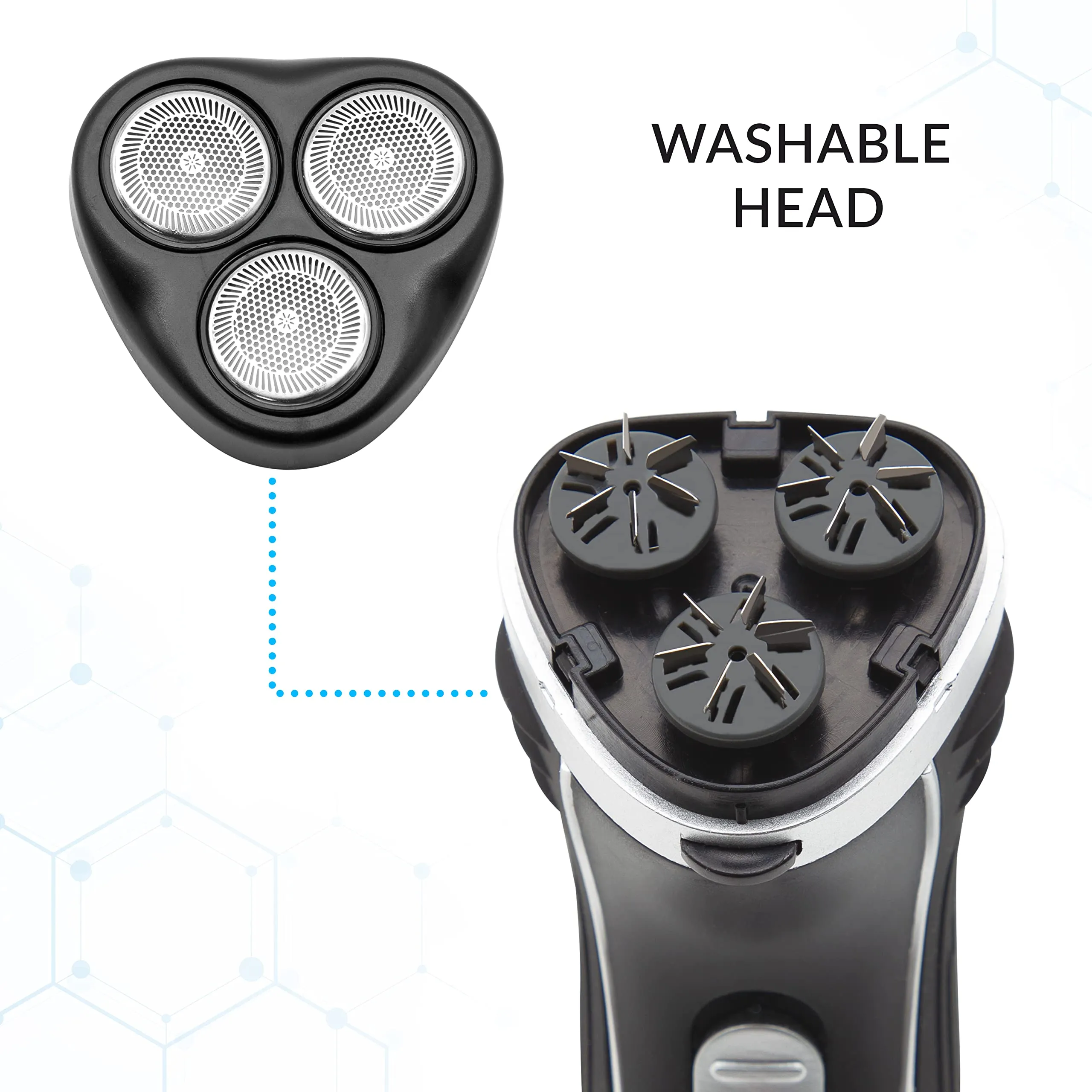 Bauer Professional 38780 Men’s Electric Shaver / Three Flexible Rotary Heads / Ergonomic Grip / Pop-Up Sideburn Trimmer / Cordless & Rechargeable / Head, Face & Body Shaver