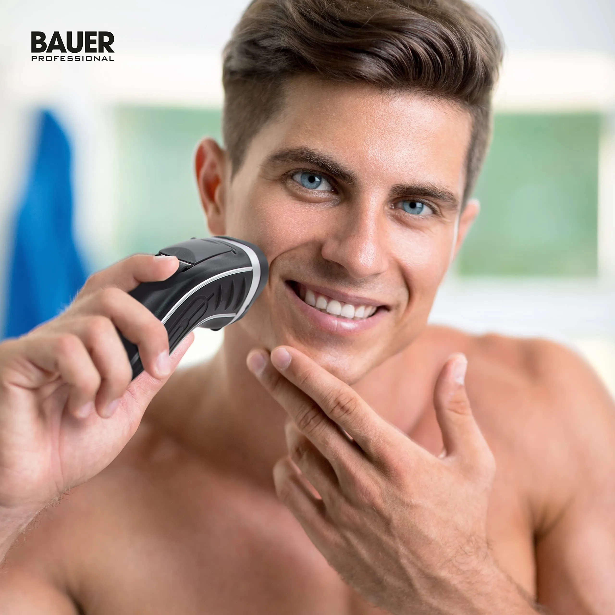 Bauer Professional 38780 Men’s Electric Shaver / Three Flexible Rotary Heads / Ergonomic Grip / Pop-Up Sideburn Trimmer / Cordless & Rechargeable / Head, Face & Body Shaver