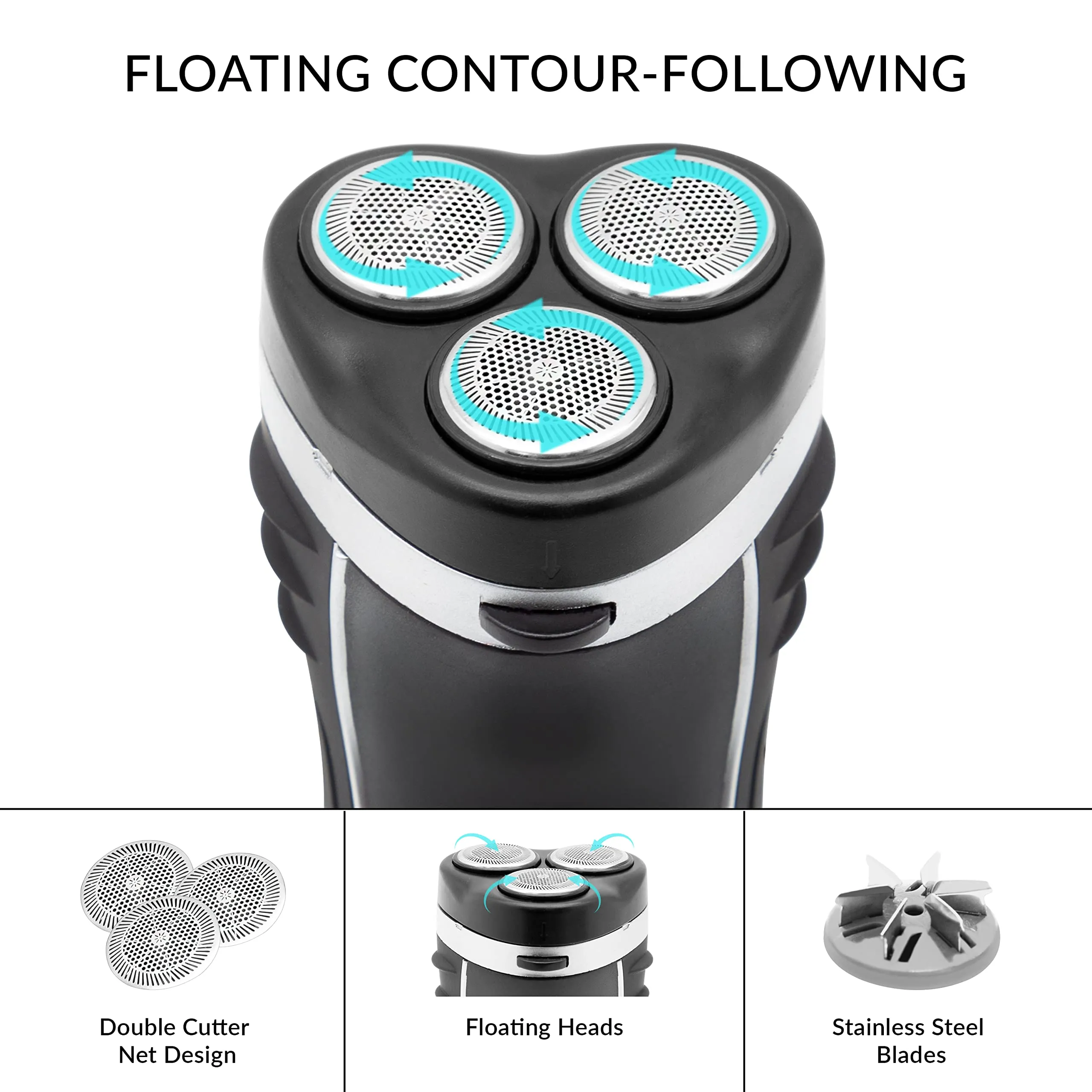 Bauer Professional 38780 Men’s Electric Shaver / Three Flexible Rotary Heads / Ergonomic Grip / Pop-Up Sideburn Trimmer / Cordless & Rechargeable / Head, Face & Body Shaver