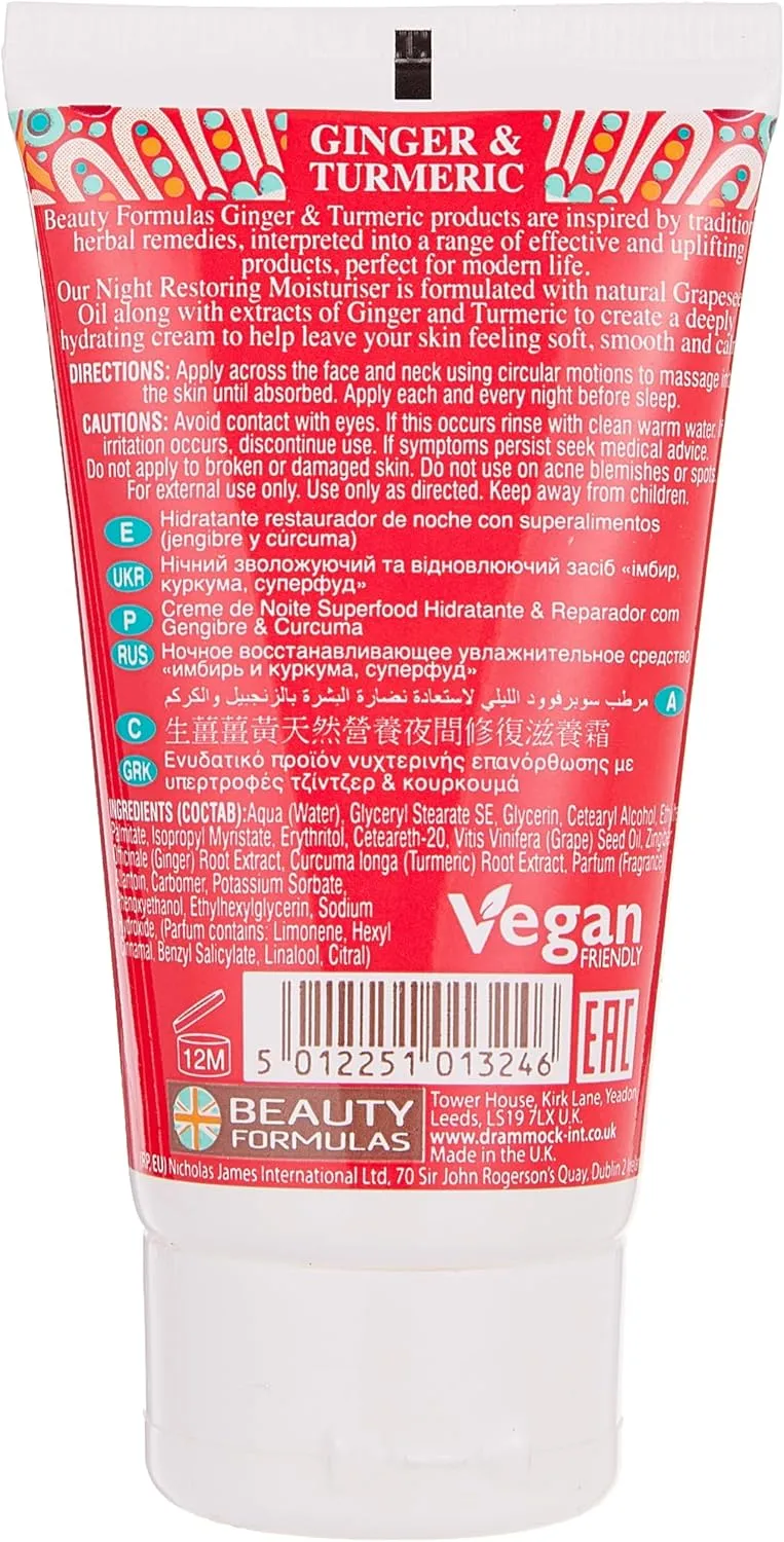 Beauty Formulas Ginger And Turmeric Superfood Night Restoring Moisturiser 75ml