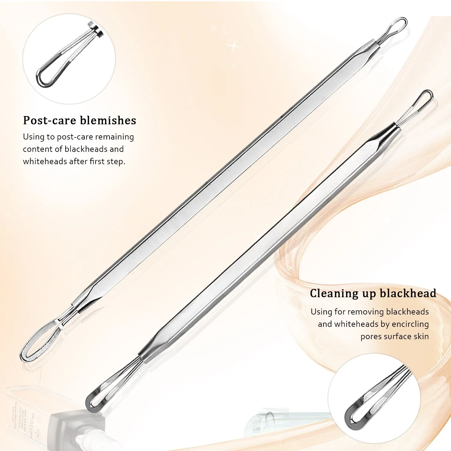 BESTOPE Blackhead Remover Pimple Popper Tool Kit Acne Comedone Zit Blackhead Extractor Tool for Nose Face, Blemish Whitehead Extraction Popping,Stainless Steel with Metal Case Silver