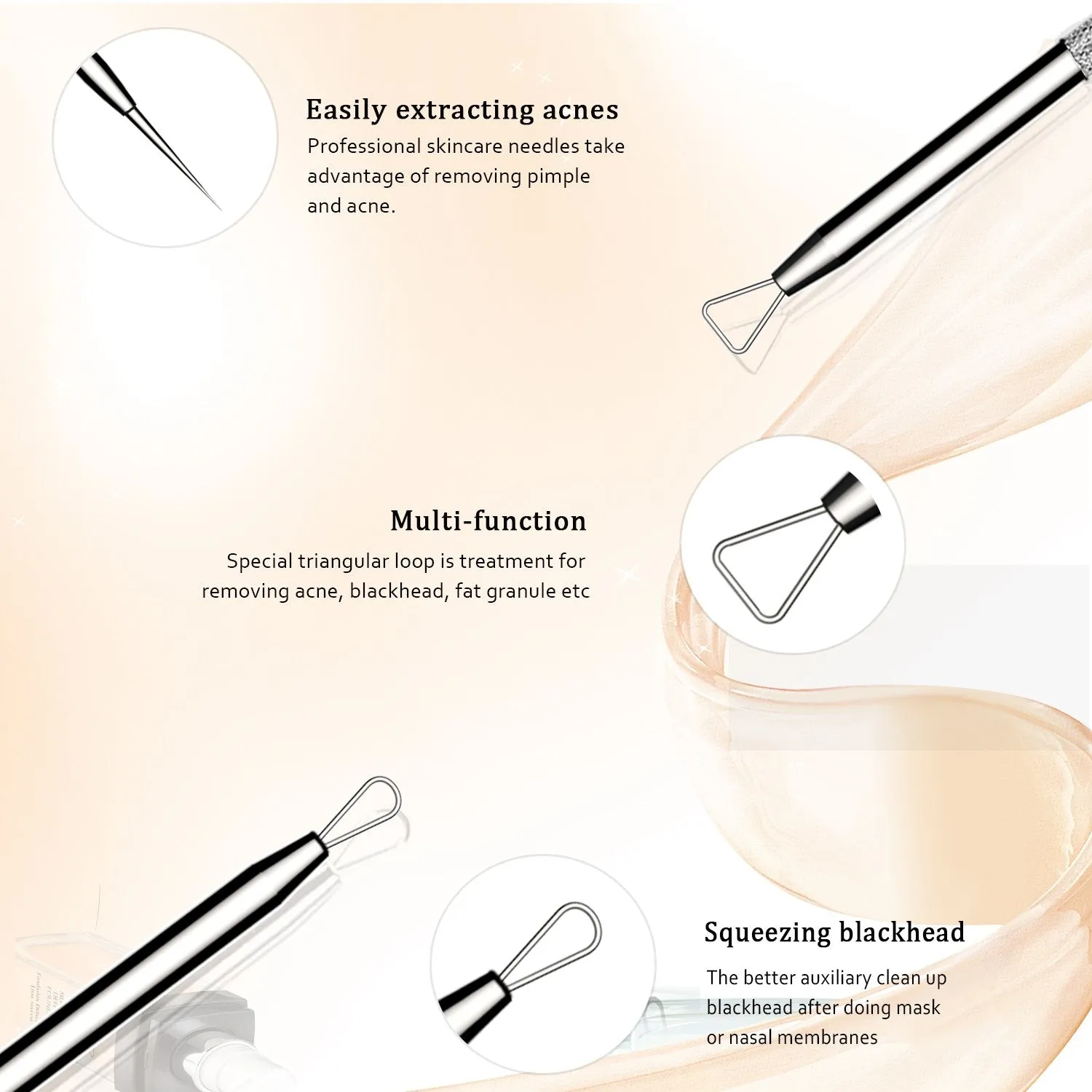 BESTOPE Blackhead Remover Pimple Popper Tool Kit Acne Comedone Zit Blackhead Extractor Tool for Nose Face, Blemish Whitehead Extraction Popping,Stainless Steel with Metal Case Silver