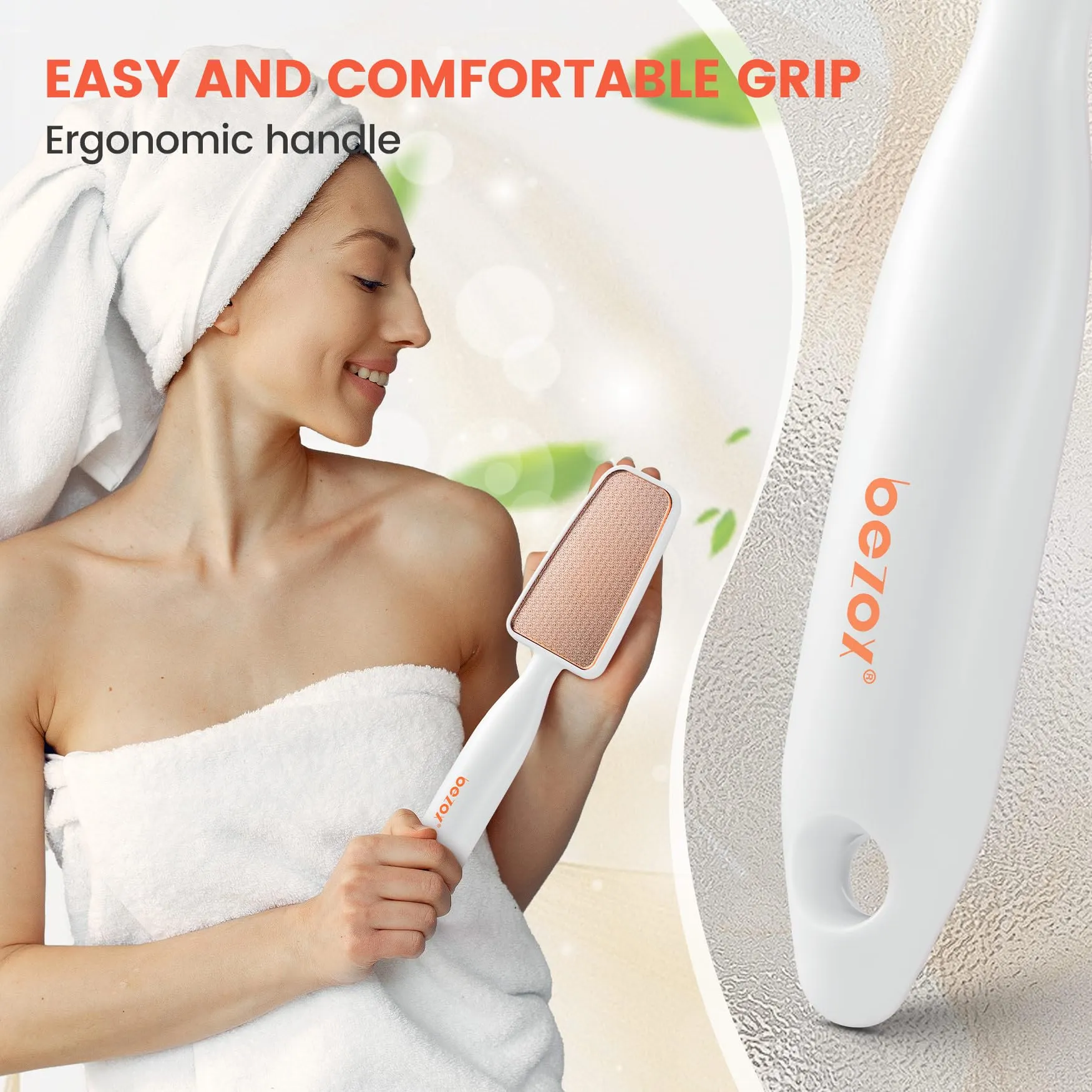 BEZOX Nano Glass Foot File and Callus Remover - Highly Effective Callus Remover Awaken Soft Smooth Feet - Durable Foot Scrubber, Long Lasting Foot Buffer - Comfortable Handle (White) White