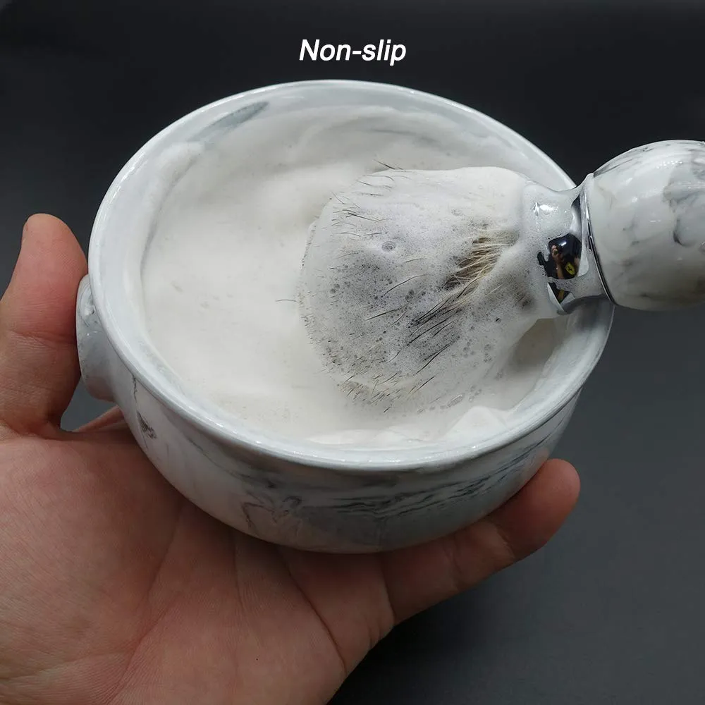 Bicrops Ceramic Shaving Soap Bowl For Men, Non-slip Handle, Wide Mouth, Large Capacity, Easier to Lather-White& Black