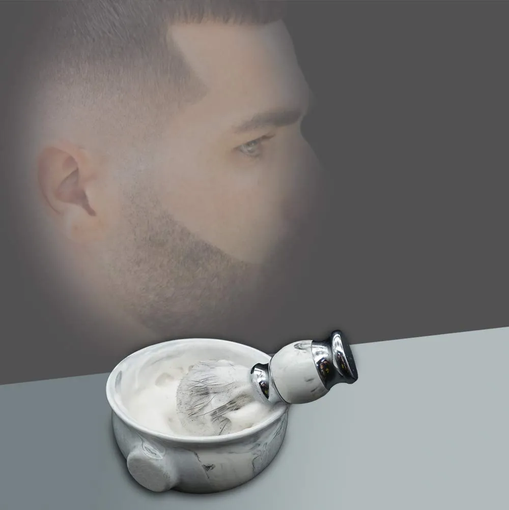 Bicrops Ceramic Shaving Soap Bowl For Men, Non-slip Handle, Wide Mouth, Large Capacity, Easier to Lather-White& Black