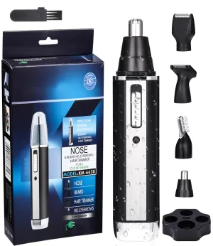 Birshe nose hair trimmer, nose hair trimmer, eyebrow trimmer, 3 in 1 set, ear hair trimmer with socket, pain-free facial hair trimmer for men and women, IPX7 waterproof, easy to clean
