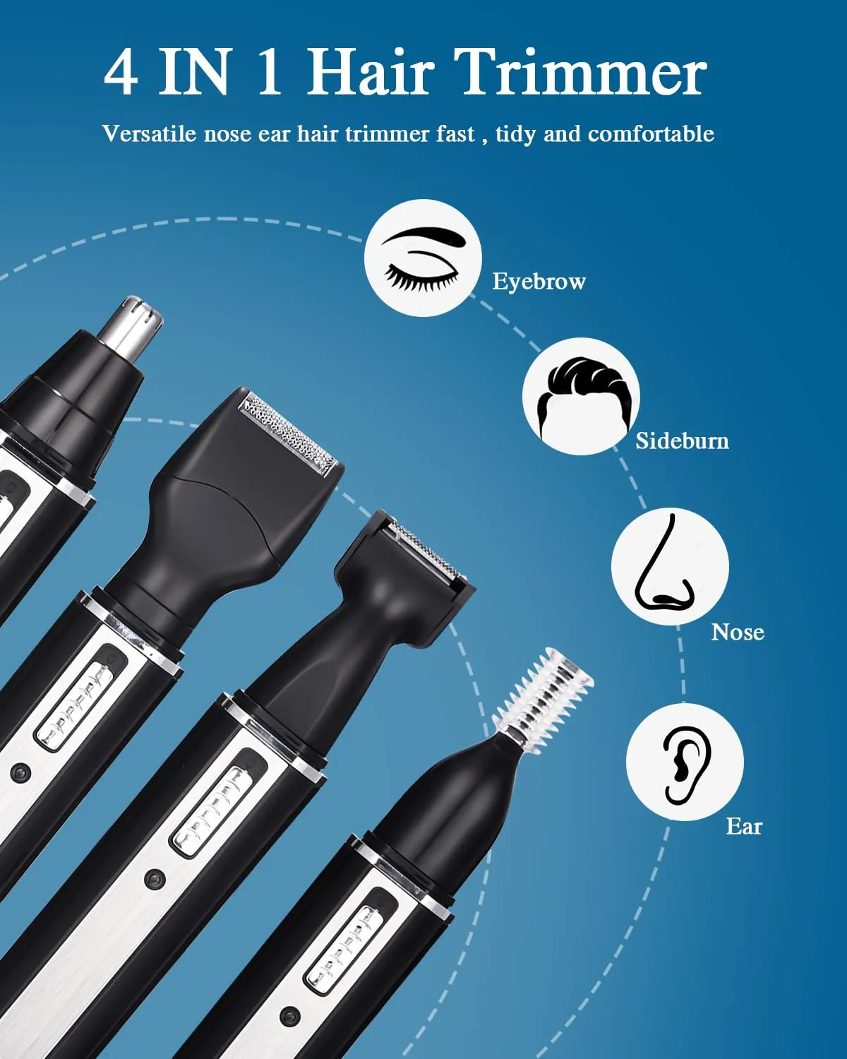 Birshe nose hair trimmer, nose hair trimmer, eyebrow trimmer, 3 in 1 set, ear hair trimmer with socket, pain-free facial hair trimmer for men and women, IPX7 waterproof, easy to clean