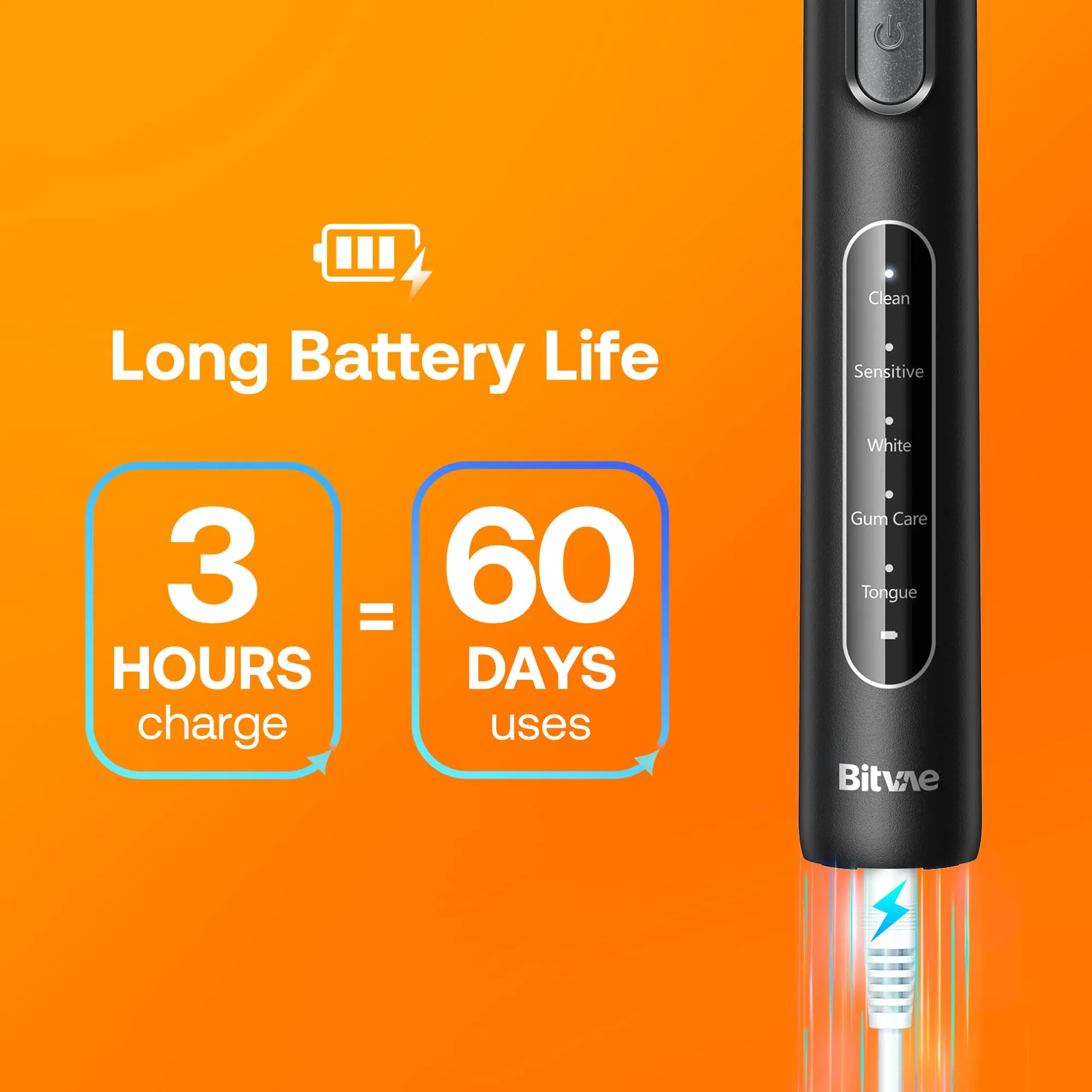 Bitvae R1 Rotating Electric Toothbrush with 8 Brush Heads for Adults and Kids, 60-Day Battery Life, 5 Modes Rechargeable Power Toothbrush with 2-Minute Smart Timer, Black ROTARY R1