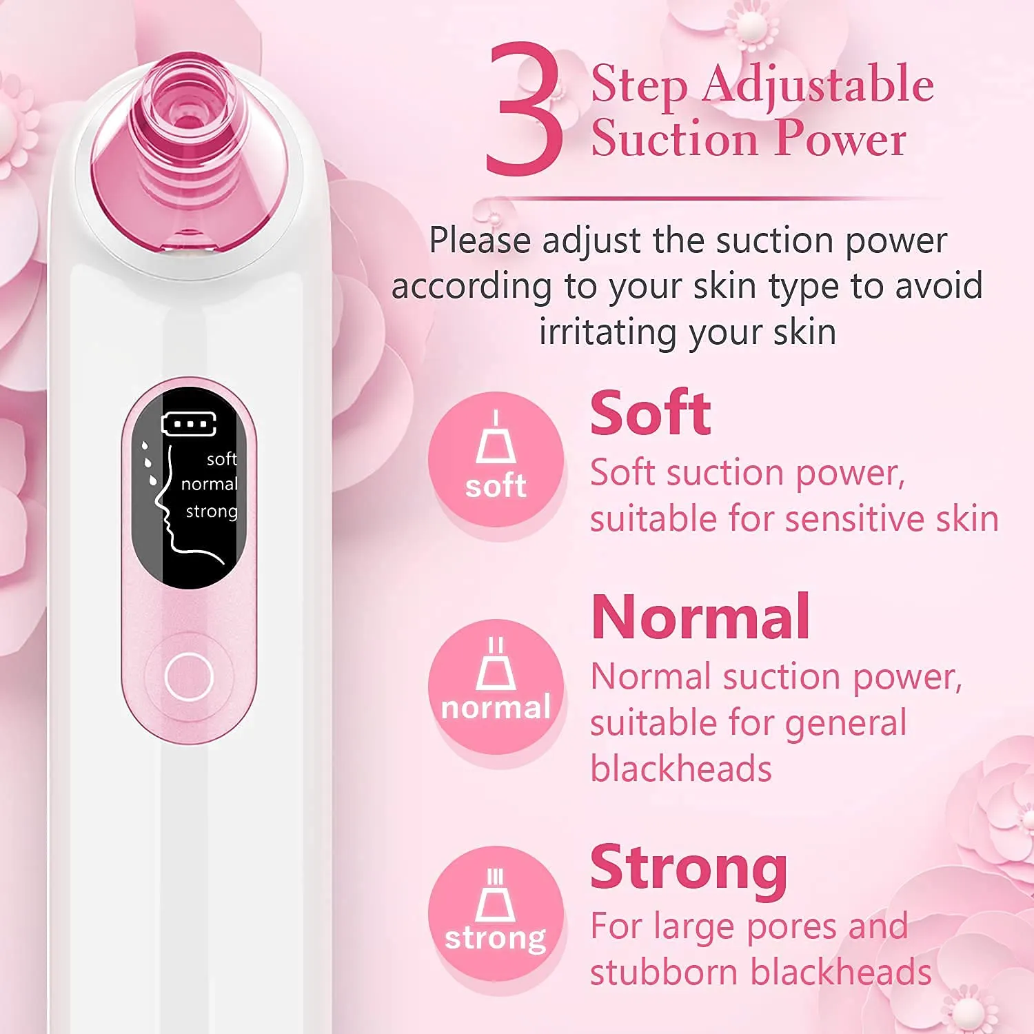 Blackhead Pore Vacuum Cleaner Remover USB Rechargeable with LCD Screen Kit Suction A21888