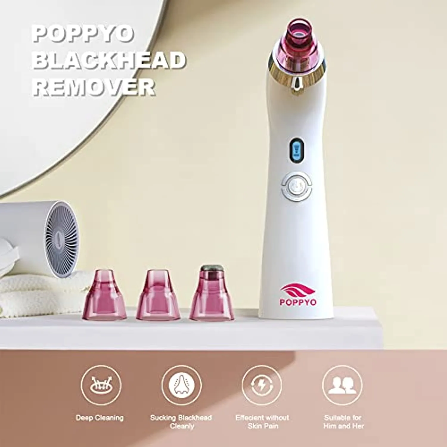 Blackhead Remover Pore Vacuum Electric Blackhead Vacuum Cleaner Blackhead Extractor Tool Device Comedo Removal Suction Beauty Device for Women（Pink)