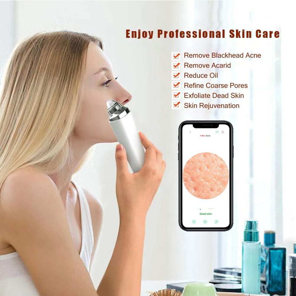Blackhead Remover Pore Vacuum, Upgraded WiFi Visible Facial Pore Cleanser with HD Camera Pimple Acne Comedone Extractor Kit with 6 Suction Heads USB Rechargeable Electric Black Head Suction Tool Pure White