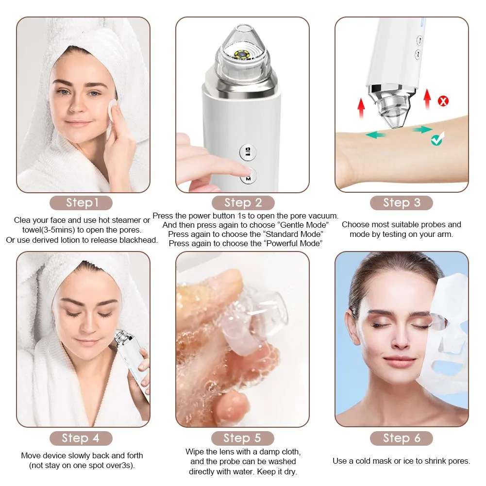 Blackhead Remover Pore Vacuum, Upgraded WiFi Visible Facial Pore Cleanser with HD Camera Pimple Acne Comedone Extractor Kit with 6 Suction Heads USB Rechargeable Electric Black Head Suction Tool Pure White