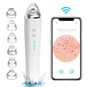 Blackhead Remover Pore Vacuum, Upgraded WiFi Visible Facial Pore Cleanser with HD Camera Pimple Acne Comedone Extractor Kit with 6 Suction Heads USB Rechargeable Electric Black Head Suction Tool Pure White