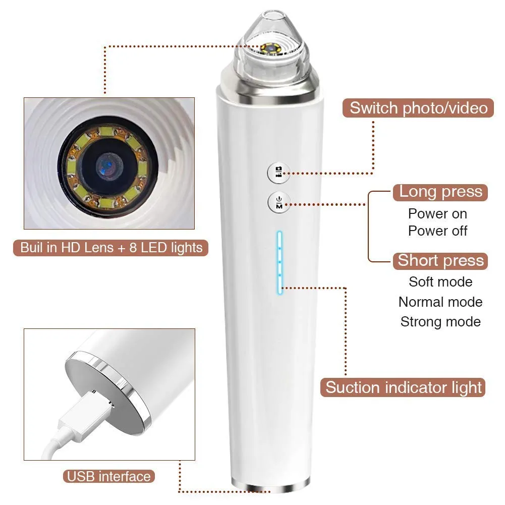 Blackhead Remover Pore Vacuum, Upgraded WiFi Visible Facial Pore Cleanser with HD Camera Pimple Acne Comedone Extractor Kit with 6 Suction Heads USB Rechargeable Electric Black Head Suction Tool Pure White