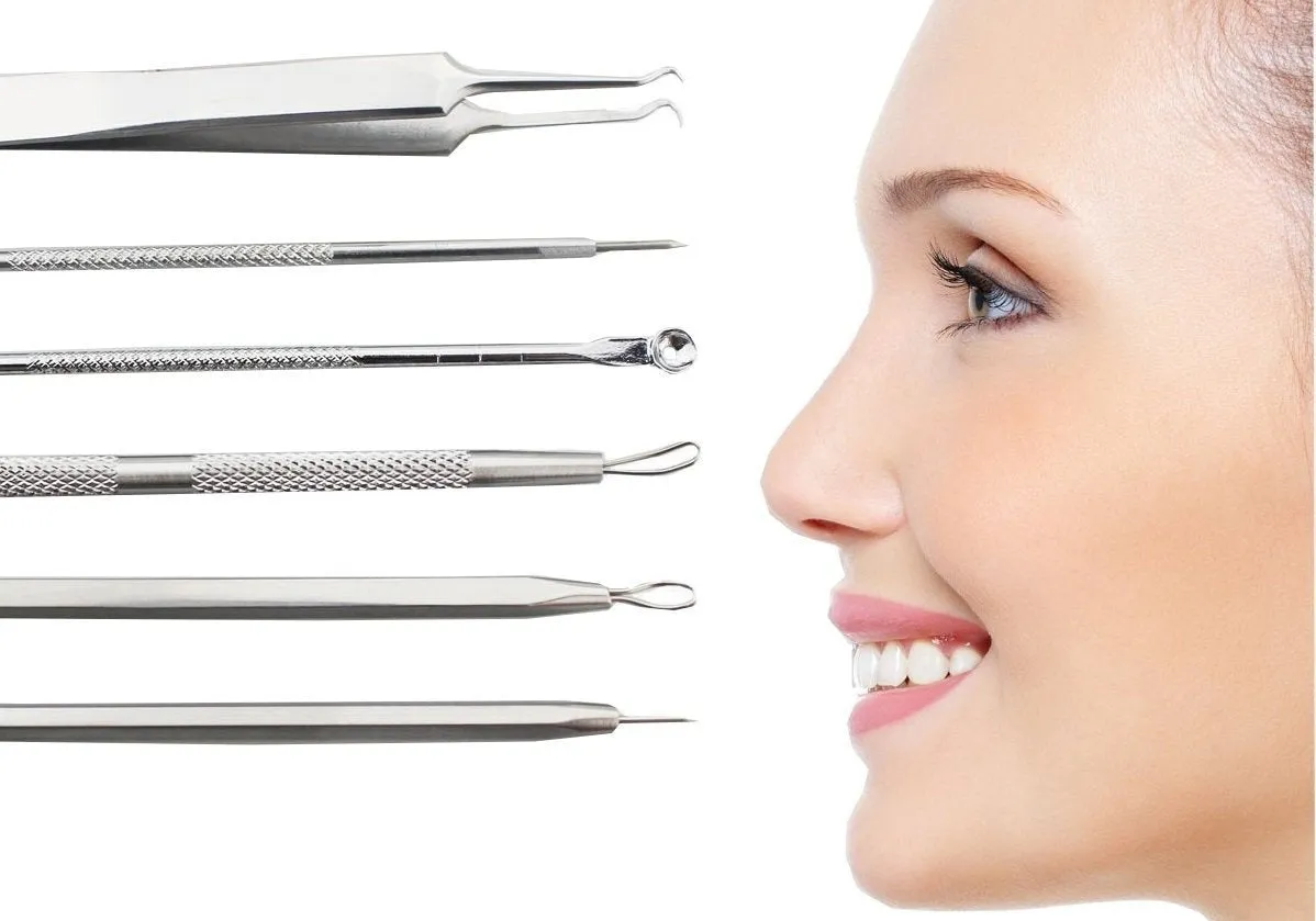 Blackhead Remover Tool Kit Set 6 PCS Professional Surgical Stainless Steel Extractors for Facial and Body Blemishes
