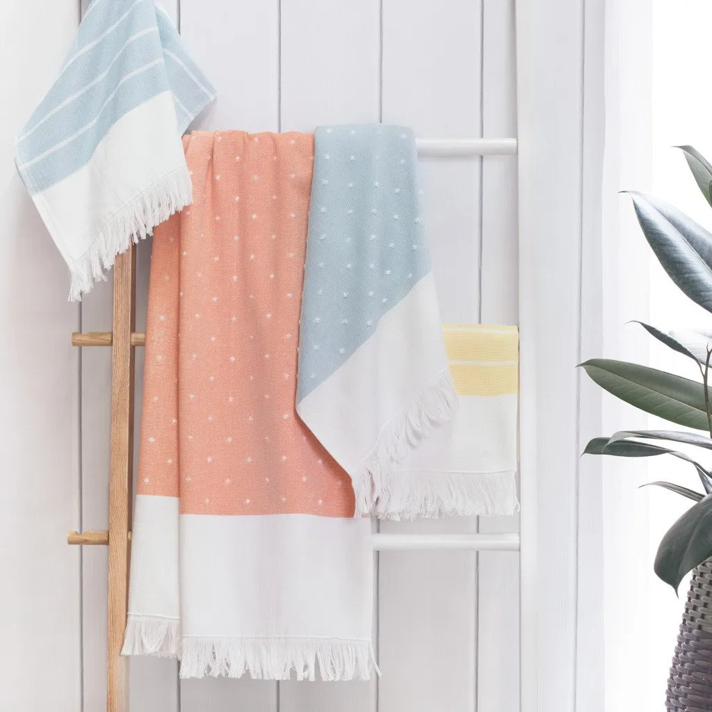 Blue Dot Fouta Towel Resort Bundle (4 Wash   4 Hand   4 Bath Towels   2 Bath Sheets)