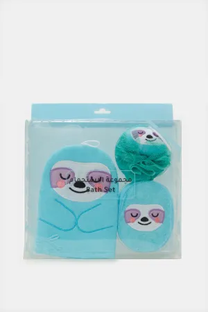 Blue Printed Bath Set (3 Piece)