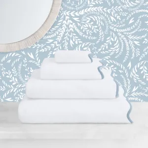 Blue Scalloped Plush White Towel Essentials Bundle (2 Wash   2 Hand   2 Bath Towels)