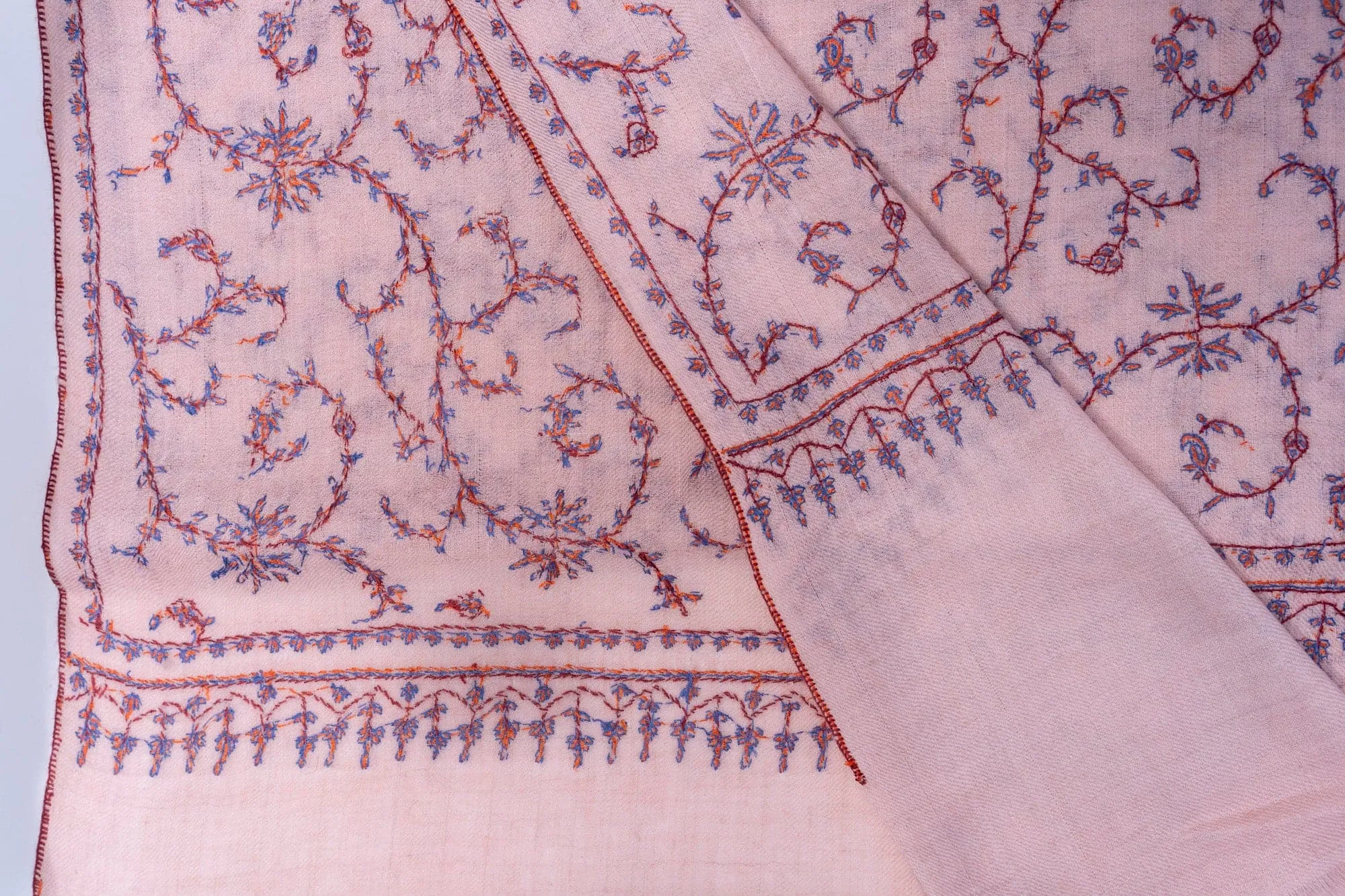 Blush Tapestry Sozni Pashmina – Hand Embroidered Scarf of Harmony